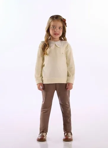 Blusão Menina Inverno em Malha Comfort com Bordado Off White