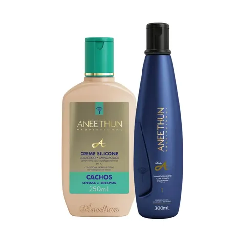 Kit Aneethun Linha A Shampoo 300 ml + Creme Cachos Ondas e Crespos 250 ml para Cabelo Cacheado