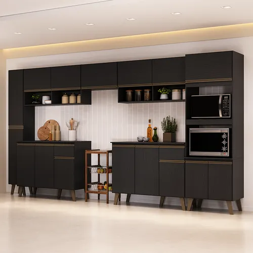 Armário de Cozinha Completa Atlanta Full Carraro Preto Touch