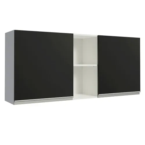 Armário Aéreo Madesa Glamy 150 cm 2 Portas e 2 Nichos Branco/Preto