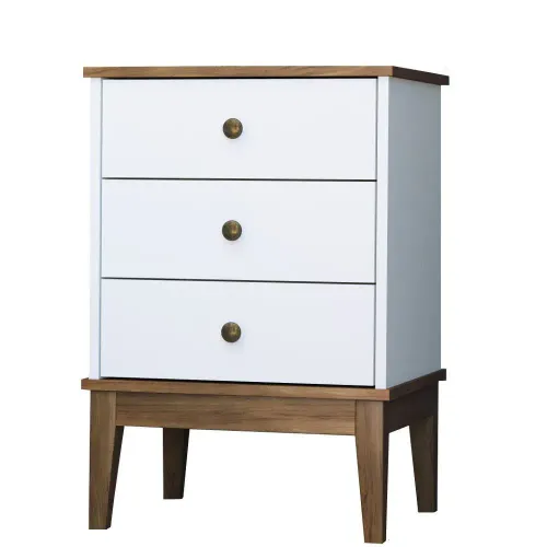 Mesa de Cabeceira MovelBento MB1021 Colonial 3 Gavetas Freijo/branco