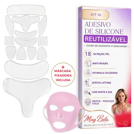 Kit Silicone Lavável Rugas Rosto Adesivo Muy Bela Colágeno Natural Colo Anti Marcas Reduz Rugas Skin Care Reutilizável