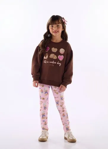 Conjunto menina moletom felpado com legging sublimada Marrom