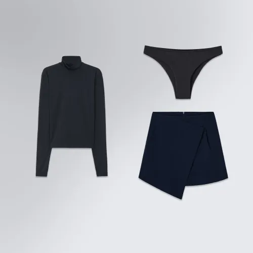 Conjunto All Day Seasons Saia Mini Kyoto, Blusa Skin Cropped Manga Longa e Calcinha Brief