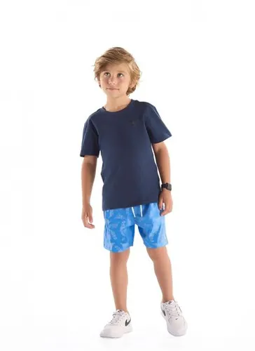 Bermuda Infantil Masculina de Microfibra Tropical Azul
