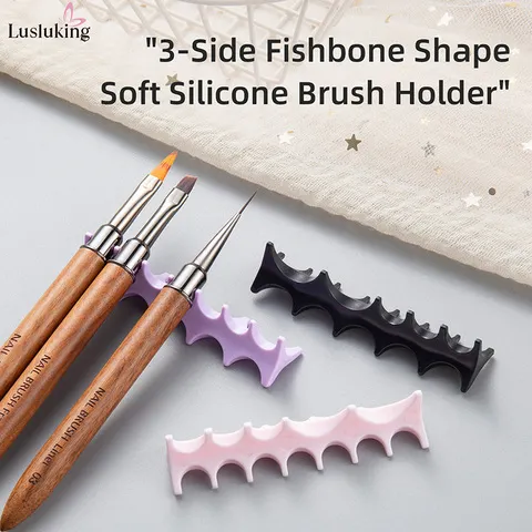 Suporte de Silicone para Pincéis de Nail Art em Formato de Espinha de Peixe, Suporte Flexível e Retrátil para Pincéis, Organizador Antiderrapante com Múltiplos Compartimentos, Suporte de Armazenamento de Mesa para Unha