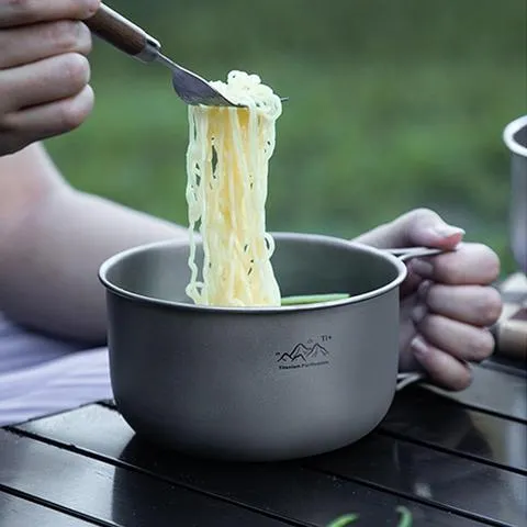 Panela de Titânio para Camping, Tigela Portátil Ultraleve de Liga de Titânio com Alça para Mochilão, Caminhada, Cozinha ao Ar Livre, Fogareiro Solo, Piquenique