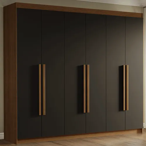Guarda-Roupa Casal 6 Portas Batentes Rustic/Preto/Rustic Venus Madesa