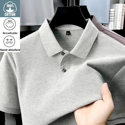 Camisa polo masculina 100% algodão – camiseta casual respirável de verão, 19 cores, ideal para golfe e esportes, negócios casuais, acabamento tipo seda