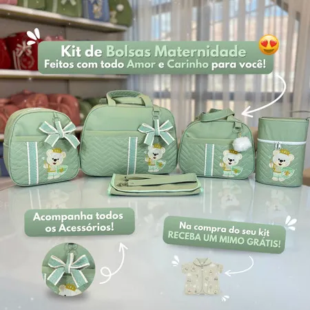 Kit Bolsa Maternidade Completo com 5 peças para Meninos/Meninas