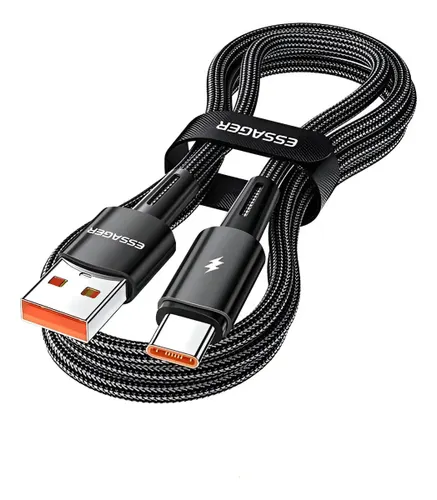 Cabo USB Tipo C Essager Turbo 120W 2m Preto Carregamento Rápido