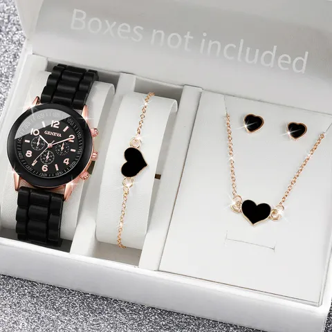 5/6 pçs relógios femininos moda banda de silicone feminino relógios de quartzo conjunto de jóias reloj mujer meninas relógio presente (sem caixa)