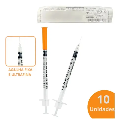 Kit 10 Seringa Insulina 50ui 0,5ml Agulha 8mm Sr Blister