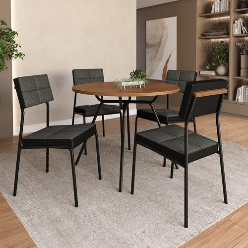 Conjunto Sala de Jantar 4 Cadeiras Ilha Bella Carraro Freijó Preto