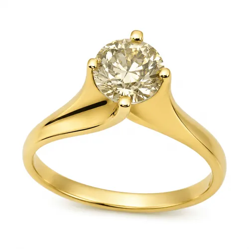 Anel Solitário com Diamante Champagne de 80 Pontos em Ouro 18K