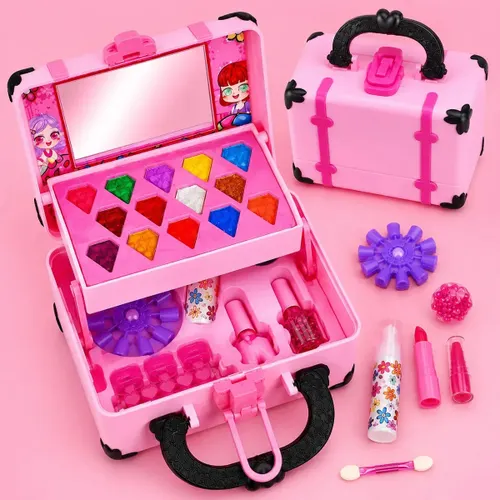 Kit Maquiagem Infantil Hipoalergênico Lavável com Estojo Rosa para Meninas