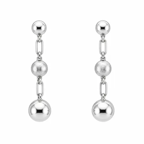 Brinco Pendente com 3 Bolas 2 cm em Ouro Branco 18K