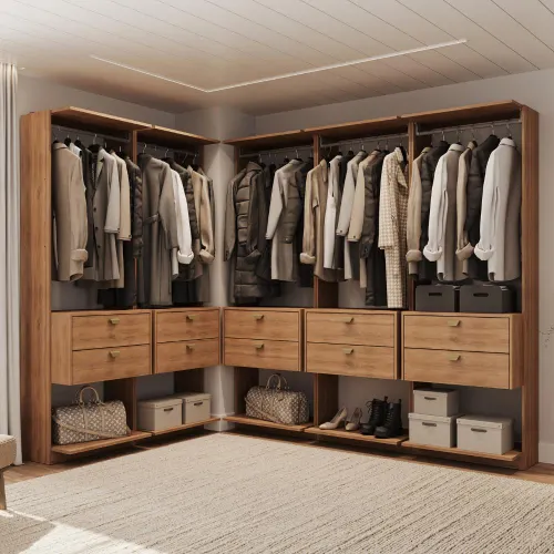 Guarda-Roupas Closet Modulado Alasca 300cm 5 Peças com 10 Gavetas e Cabideiros Freijó Carraro