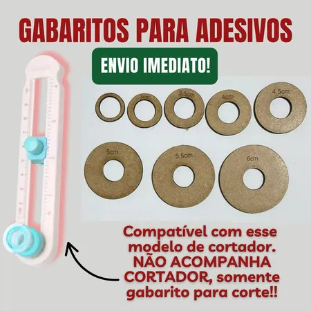 Kit Gabaritos para Cortador Circular KW-triO  8 Círculos de MDF para Adesivos Papel e Tags