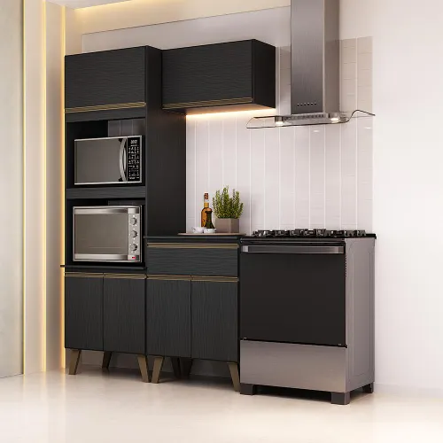 Armário de Cozinha Compacta Atlanta Vértice Carraro Preto Touch