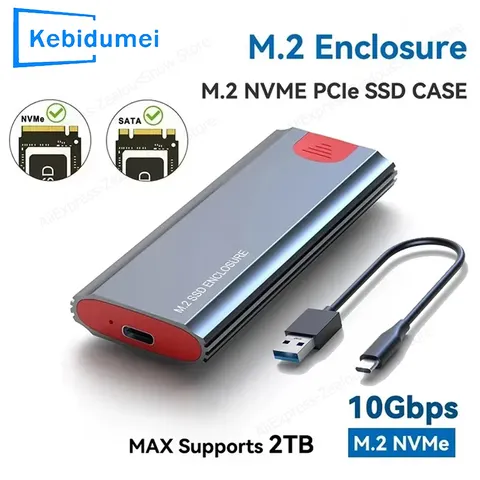 M2 nvme ssd gabinete 10gbps pcie ssd caso caixa portátil usb c usb 3.1 ferramenta adaptador externo gratuito com almofada de dissipador de calor para m.2 ssd