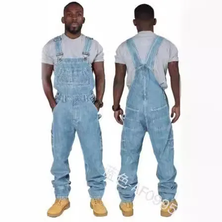 Macacão de ganga para homem, corte folgado, perna reta, vários bolsos, tamanho grande, calças casuais para o trabalho, ideais para o outono e para o dia a dia, para usar na rua.