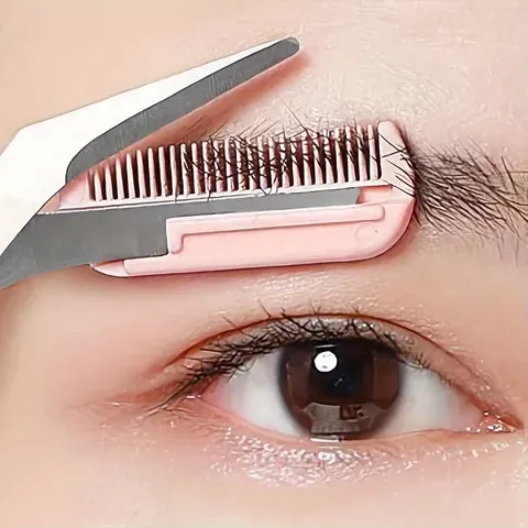 Conjunto de alicates e tesouras para depilar as sobrancelhas, em aço inoxidável, com pente, ferramenta de maquiagem multifuncional para modelar as sobrancelhas e remover pelos faciais.