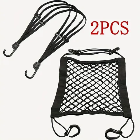 Conjunto de 2 Peças: Cintas de Fixação para Viagem e Ciclismo, Rede Elástica para Motocicleta e Bicicleta, Corda com Gancho, Cinta de Rede para Capacete, Cinta Elástica, Organizador de Bagagem em Malha Preta, Armazenamento Seguro