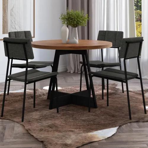Conjunto Sala de Jantar 4 Cadeiras Guatemala Carraro Nogal com Preto