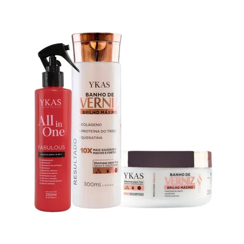 Kit Ykas Verniz Shampoo 300 ml + Máscara 250 g + All in One 250 ml