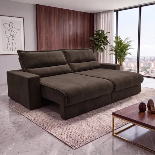 Sofá Retrátil e Reclinável Smart Clean Tecido Velusoft Cama inBox