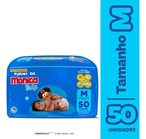 Fralda Descartável Turma da Mônica Baby M 50 Unidades 12 h