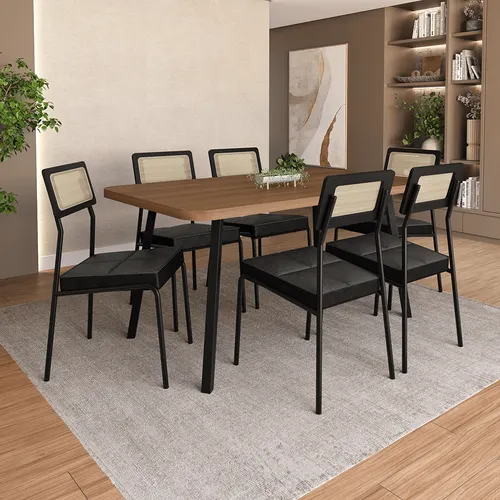 Conjunto Sala de Jantar 6 Cadeiras Oud Carraro Nogal Preto