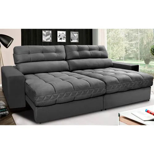 Sofá Retrátil e Reclinável com Molas Ensacadas Cama inBox Master Tecido Suede