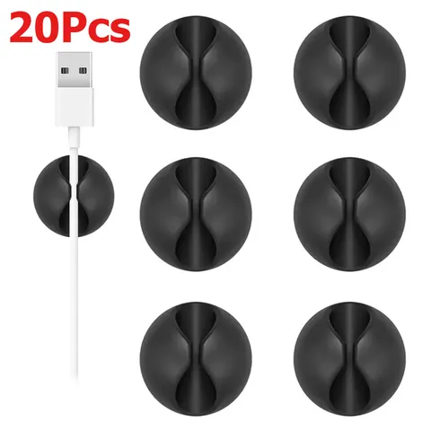 20 pçs clipes de cabo redondo silicone enrolador organizador cabo clipe mesa arrumado gerenciamento fio titular para carro carregamento usb tablet fios