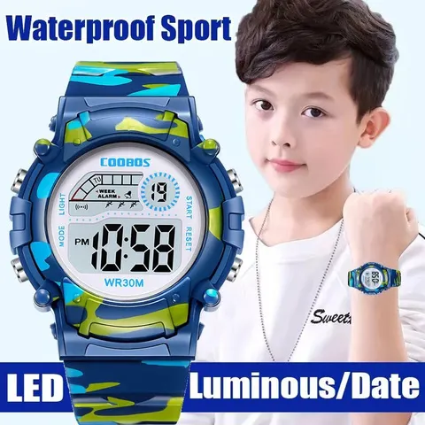 Esporte relógio digital para crianças à prova dwaterproof água luminosa eletrônico led relógio moda multi-função exibição da semana crianças relógio