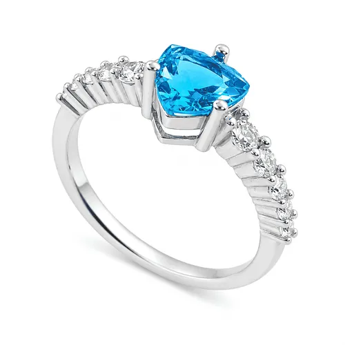 Anel com Zircônia Azul E 10 Zircônias em Prata 925