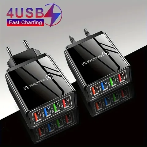 Multi Port USB Quick Charger, 3A, 4 USB, Quick Charge 3.0, Adaptador de telefone, Tablet, Parede portátil, Carregador Rápido para Poco, UE, US Plug