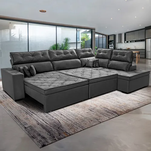 Sofá de Canto Direito Retrátil e Reclinável com Molas Cama inBox Platinum Suede
