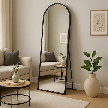 Espelho Corpo Inteiro 40cm x 110cm Grande de Chão Portal Moldura Couro Decoração Sala Loja Closet