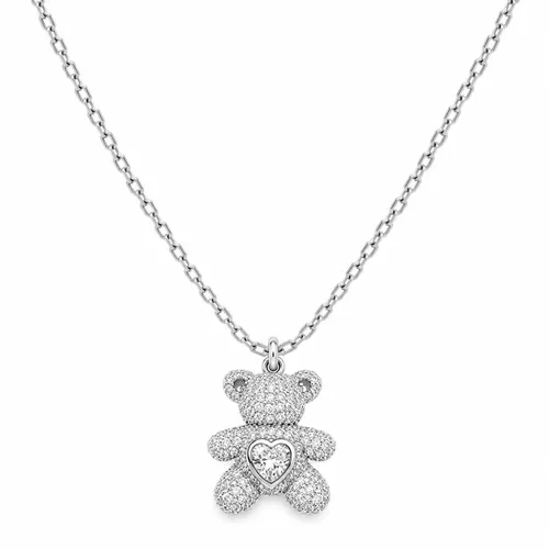 Colar 45 cm com Pingente Urso Coração com Zircônias Cravejadas em Prata 925