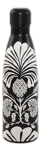 Garrafa Térmica Farm de Aço Inoxidável 500 mL Preta com Desenho Floral