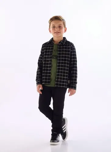 Camisa infantil menino manga longa com estampa xadrez Preto