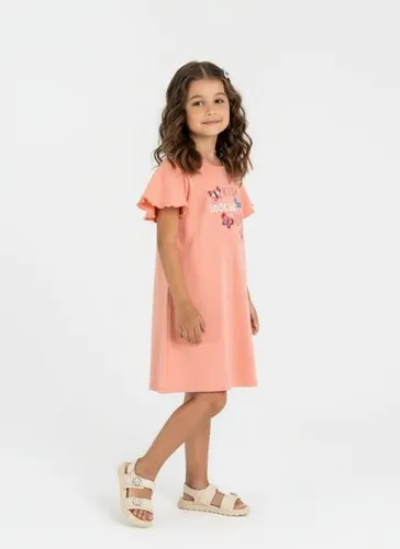 Vestido Infantil em Ribana Canelada de Manga Curta (Laranja) Guloseima