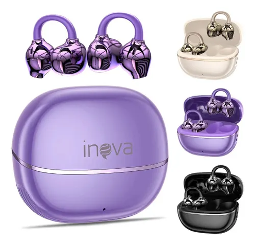 Fone de Ouvido Basike Bluetooth Clip-Ear sem Fio com Microfone e Estojo de Carregamento Violeta