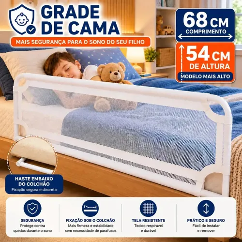 Grade de Proteção Dobrável para Cama de Bebê e Idoso – Drakar, 68x54 cm Branca