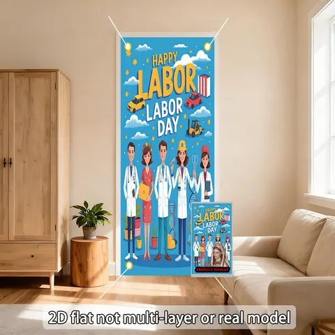 1 banner plano 2D com um cartão de Feliz Dia do Trabalho com padrão de trabalhador, perfeito para casamentos, aniversários.