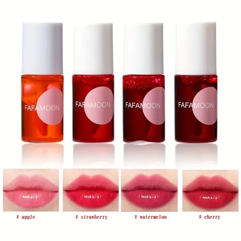 Tinta Labial Frutal em 4 Cores, Gloss Labial Hidratante, Batom Líquido à Prova d'Água, Não Grudento, Alta Pigmentação, Cores de Longa Duração