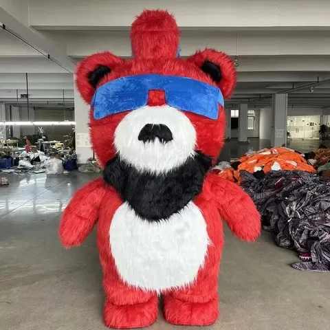 Fantasia de Mascote de Urso com Óculos de Sol Infláveis Vermelhos, Animal de Desenho Animado, para Festa de Adultos, Sem Bateria, Sem Carregador