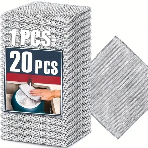 Panos de Limpeza de Fio de Aço Camada Simples/Dupla, Panos de Prato de Fio Metálico Prateado, Panos de Cozinha para Panelas e Pratos, Panos Antiaderentes para Óleo